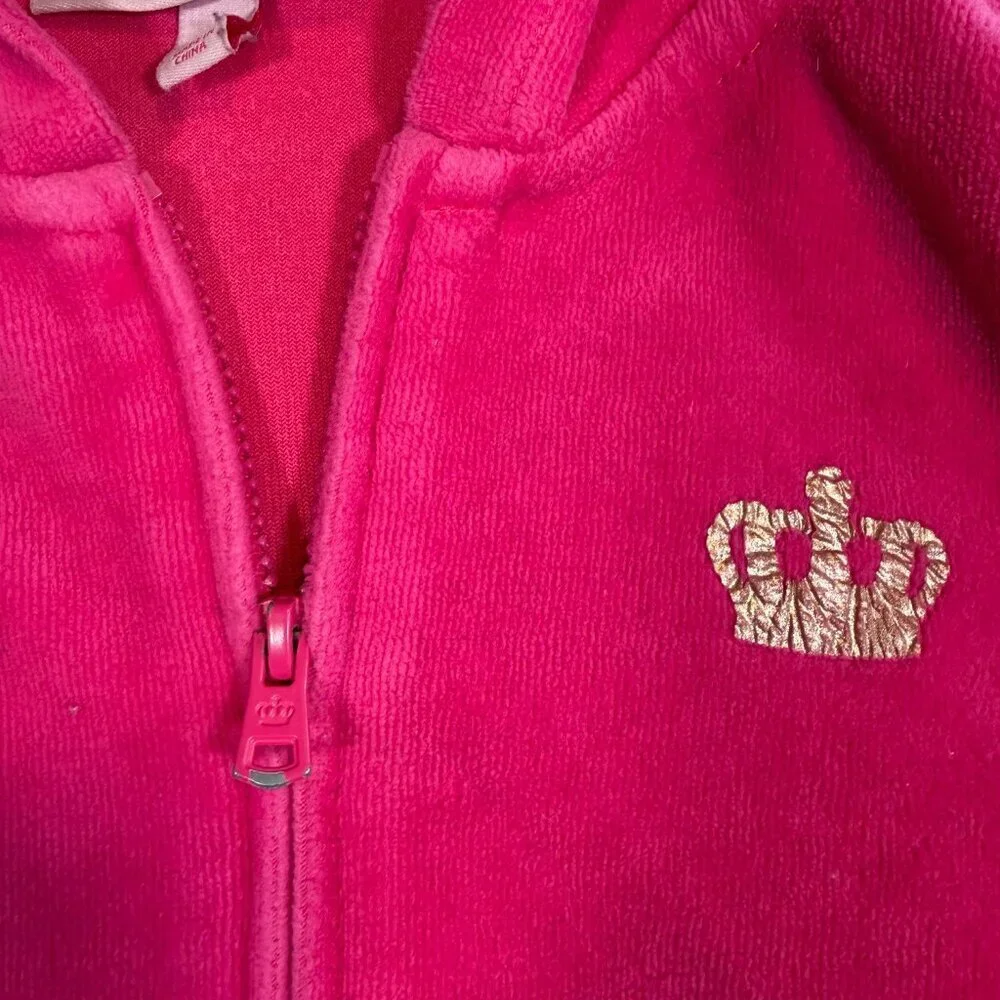 Girls JUICY COUTURE Velour Shocking Pink Full Zip Hoodie Sweatshirt 5T